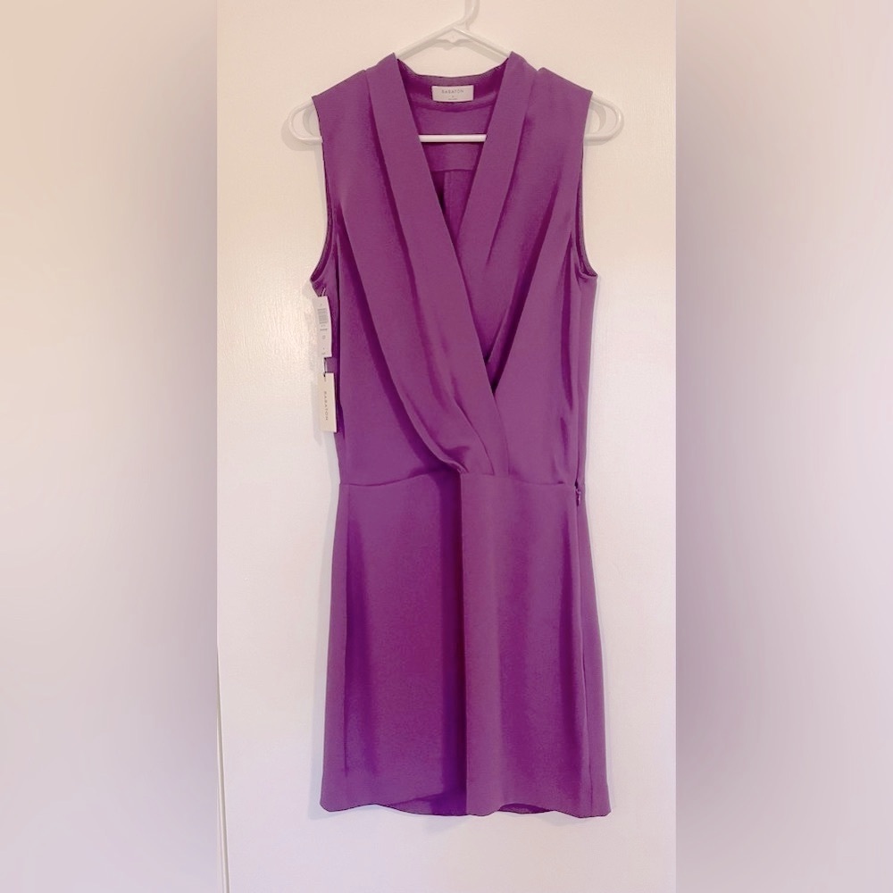 Aritzia💜 Babaton Phoenix Dress in Açaí LINED Skirt Faux-Wrap Top PERFECT NWT